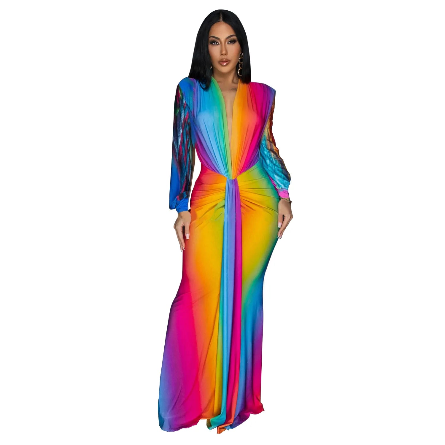 Summer Holiday Full Sleeve V-Neck Long Maxi Dress