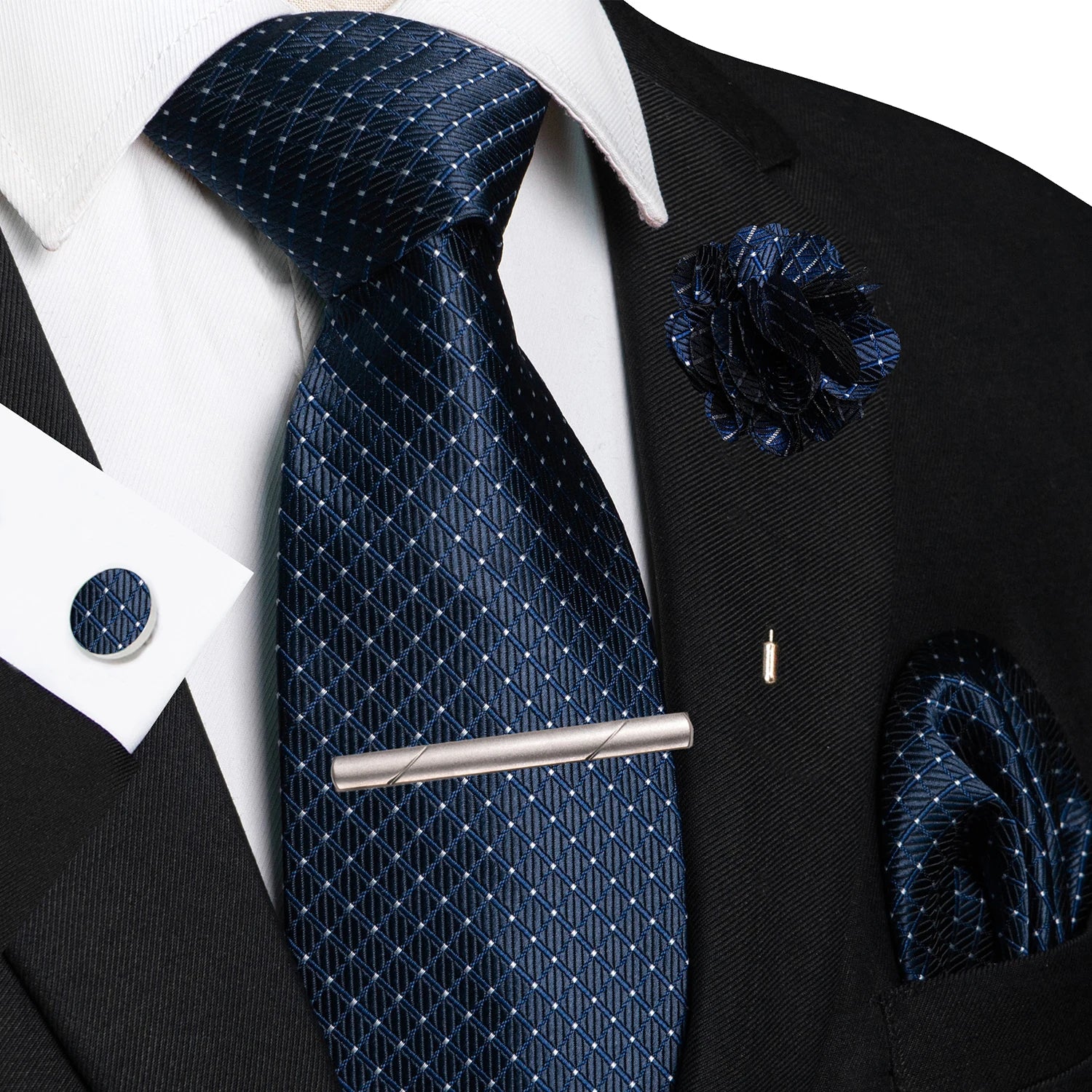 Brown Yellow Plaid Silk Tie Set for Men