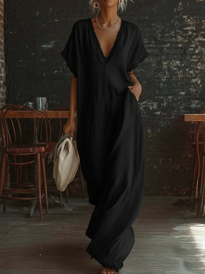 Women's Elegant Lace V‑Neck Maxi Dress
