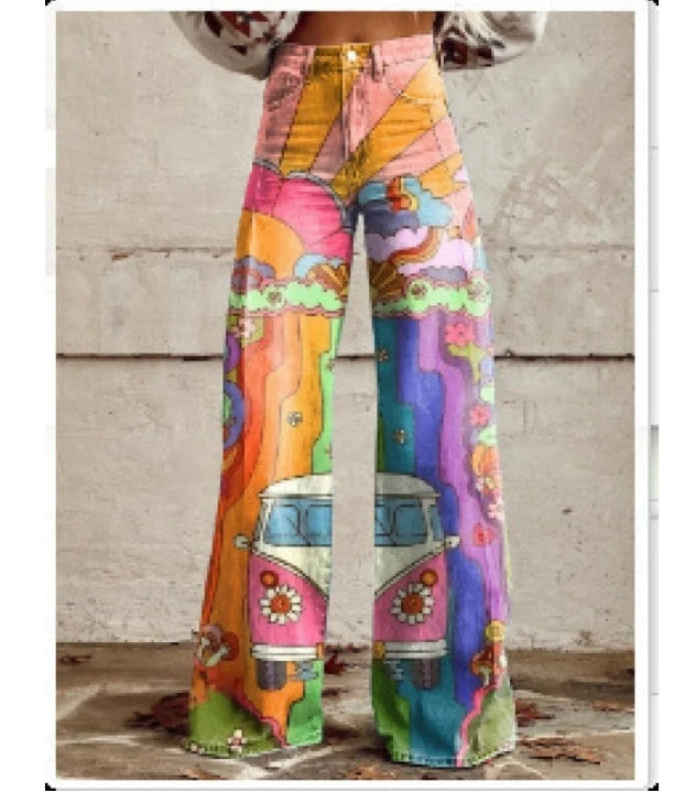 Wide-Leg Plus Size Denim-Look Casual Pants
