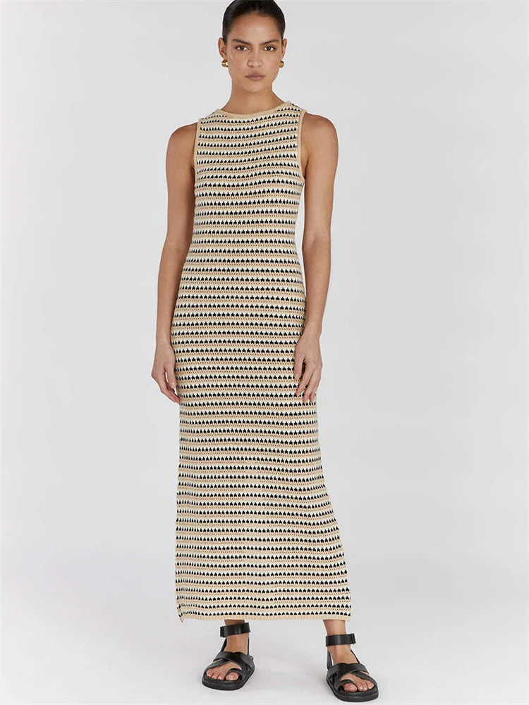 Striped See-Through Long Dress