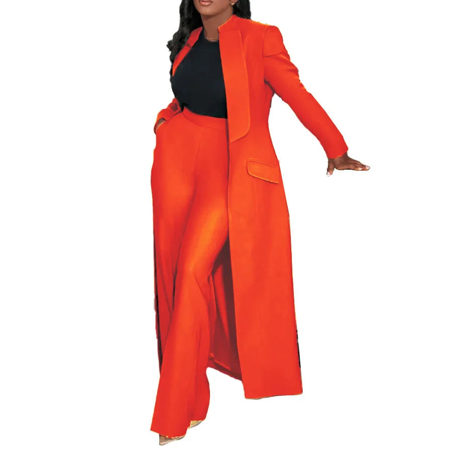 Full Sleeve X-Long Blazer Coat+ Long Pant Suit