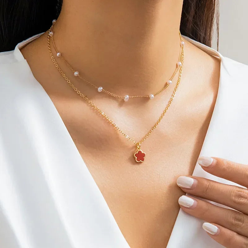 Stereoscopic Stainless Steel Small Peach Heart Golden Necklace