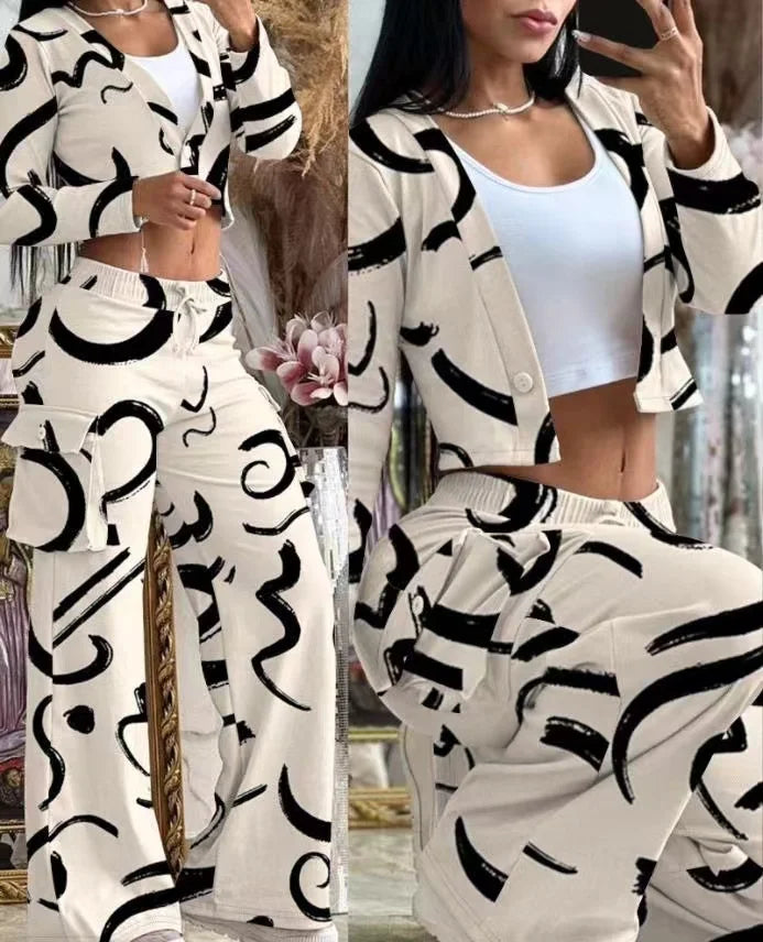 Fashion and Elegant Autumn Cardigan Long Sleeve Coats Drawstring Pants