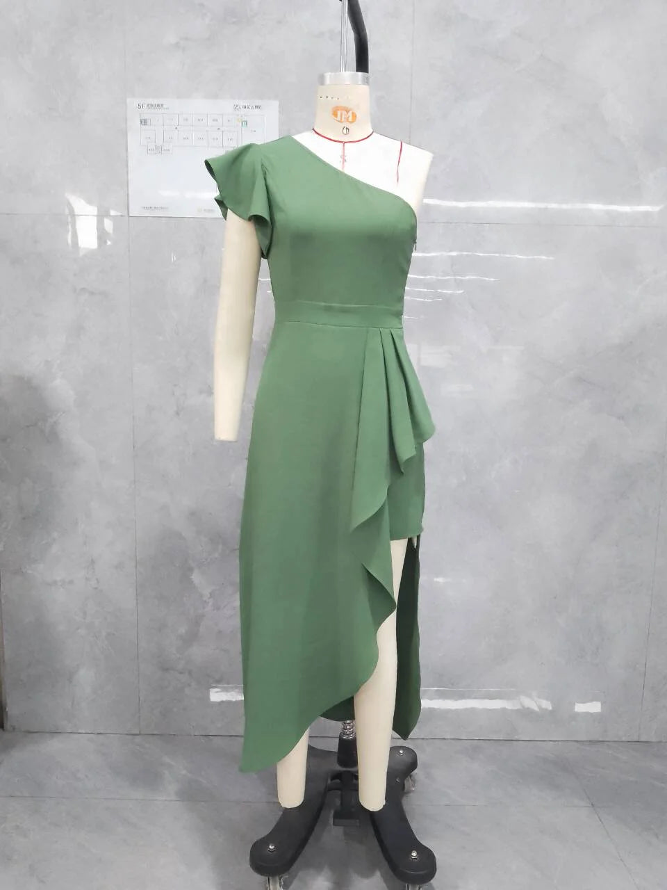 Spring Summer Latest Casual Ruffle Hem One Shoulder Asymmetric Midi Dress