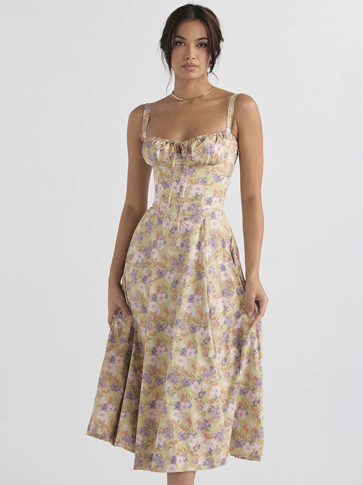 Off Shoulder Flower Print High Split Elegant Long Dresses