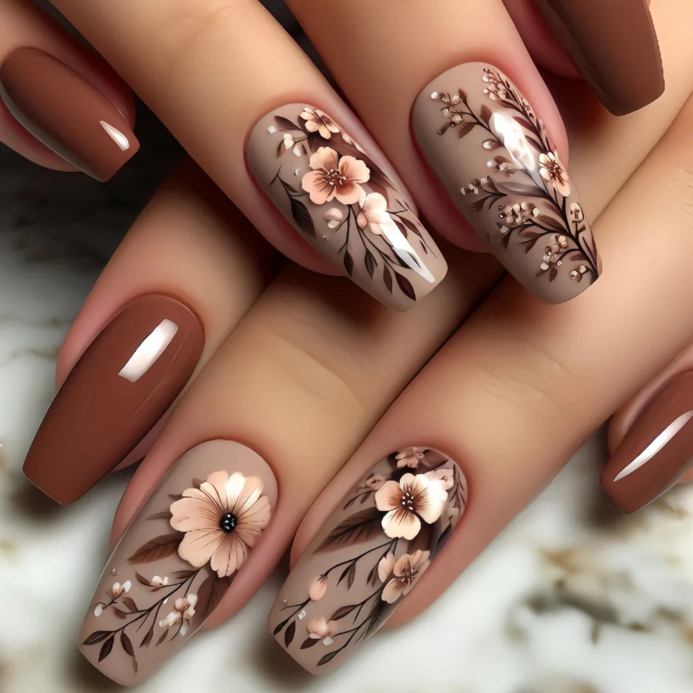 24pcs Press on Nails Flower Design
