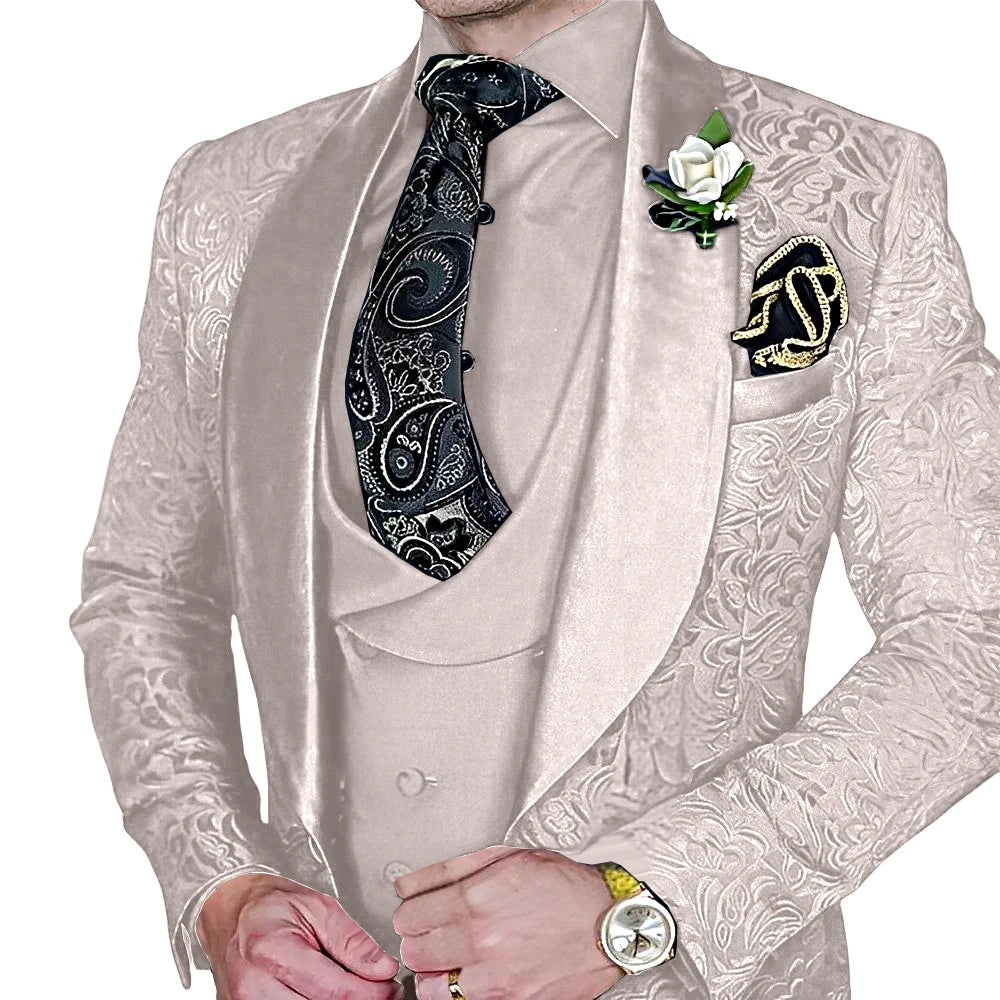 Jacquard Men's 3-piece Suit Set