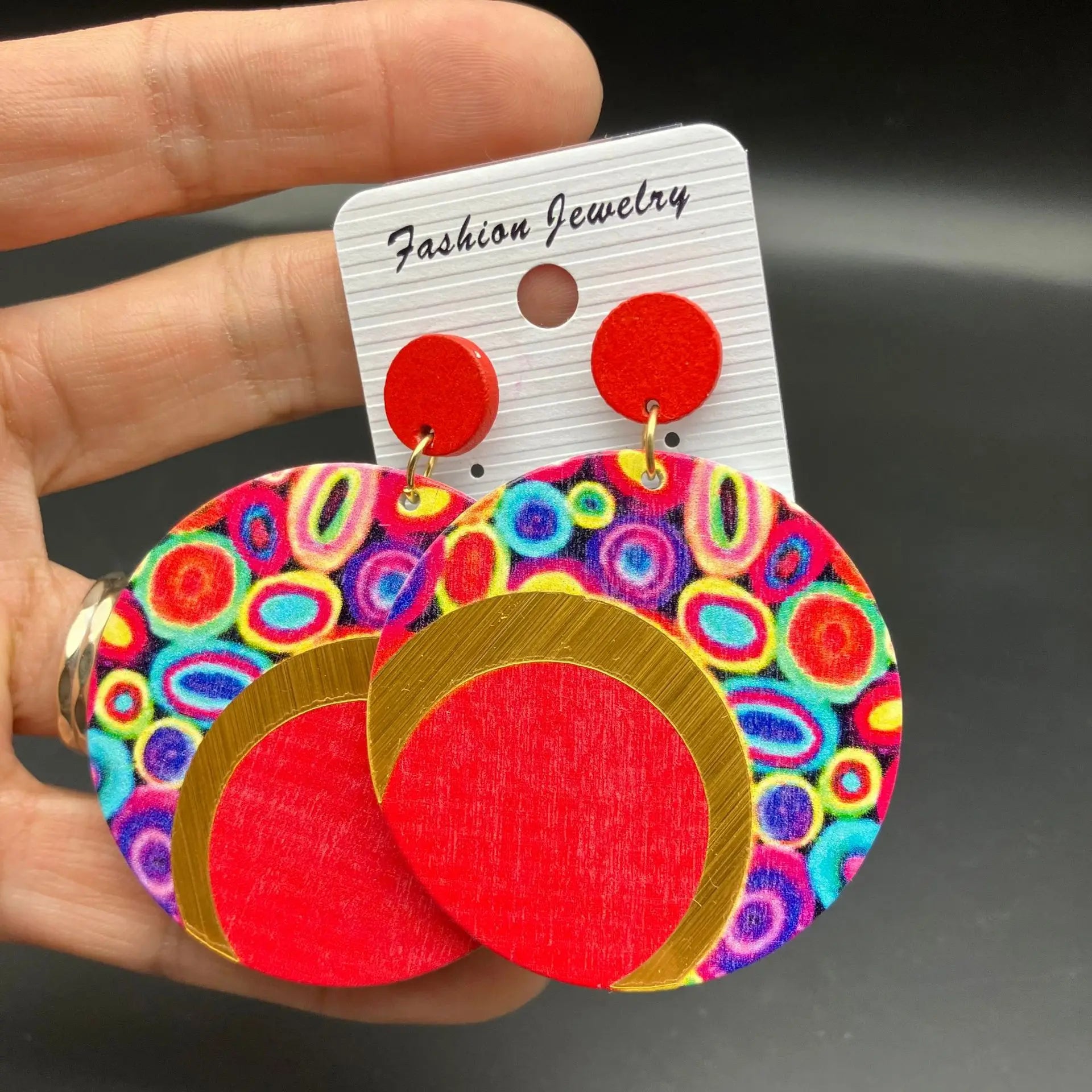 New Bohemian Wooden Color-Contrast Round Earrings – Vintage Ethnic Statement Style