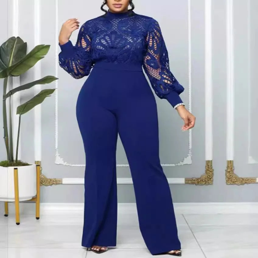 Plus Size Mesh Lace Casual Jumpsuit