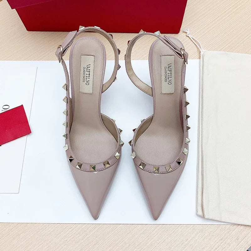 Heels sandals Gladiator summer luxury Brand 2025 Hollow Party Rivet High Heels designer Elegant Slingbacks Ladies Shoes Women