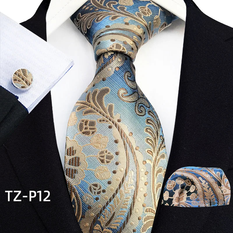 Orange Novelty Ties Plaid Flower Design Wedding Necktie Hanky Cufflinks