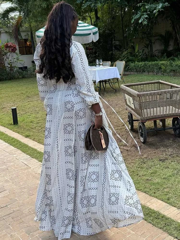 Curvy Spring Button-up Casual Daytime Wear White Long Sleeve Dress