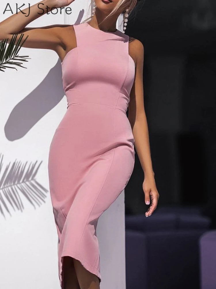 Women Sexy Sleeveless Slit Midi Dress