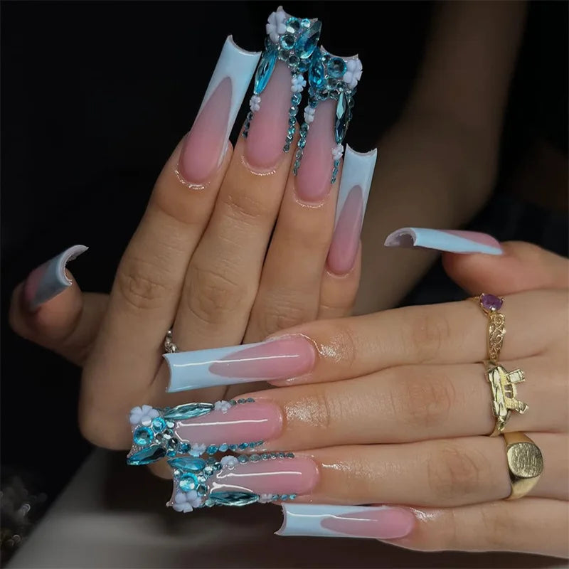 24Pcs Long Square Press on Nails
