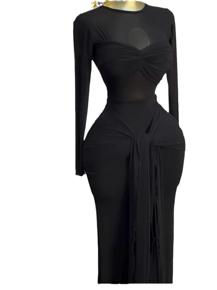 Sexy Mesh Packwork  Bodycon Elegant Evening Dress