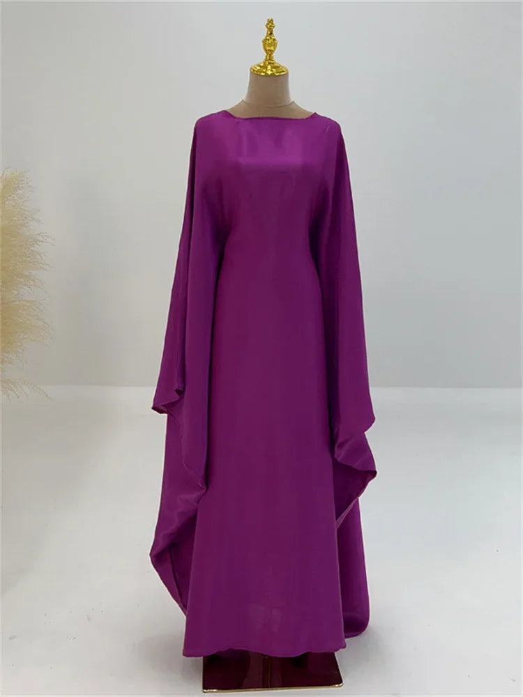 Autumn Loose Butterfly Batwing Long Sleeve Shiny Maxi Dress