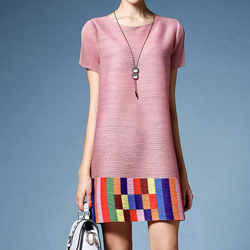 Summer Contrast Pleated Dress