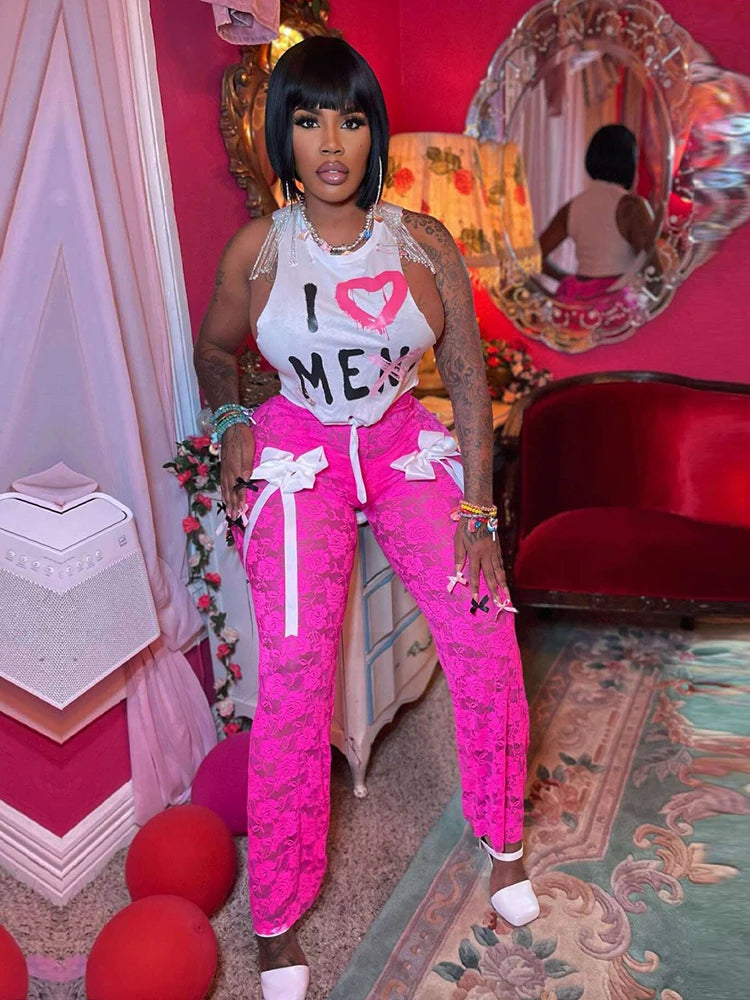 Summer White Tshirt and Pant Transparent Knitted Suit