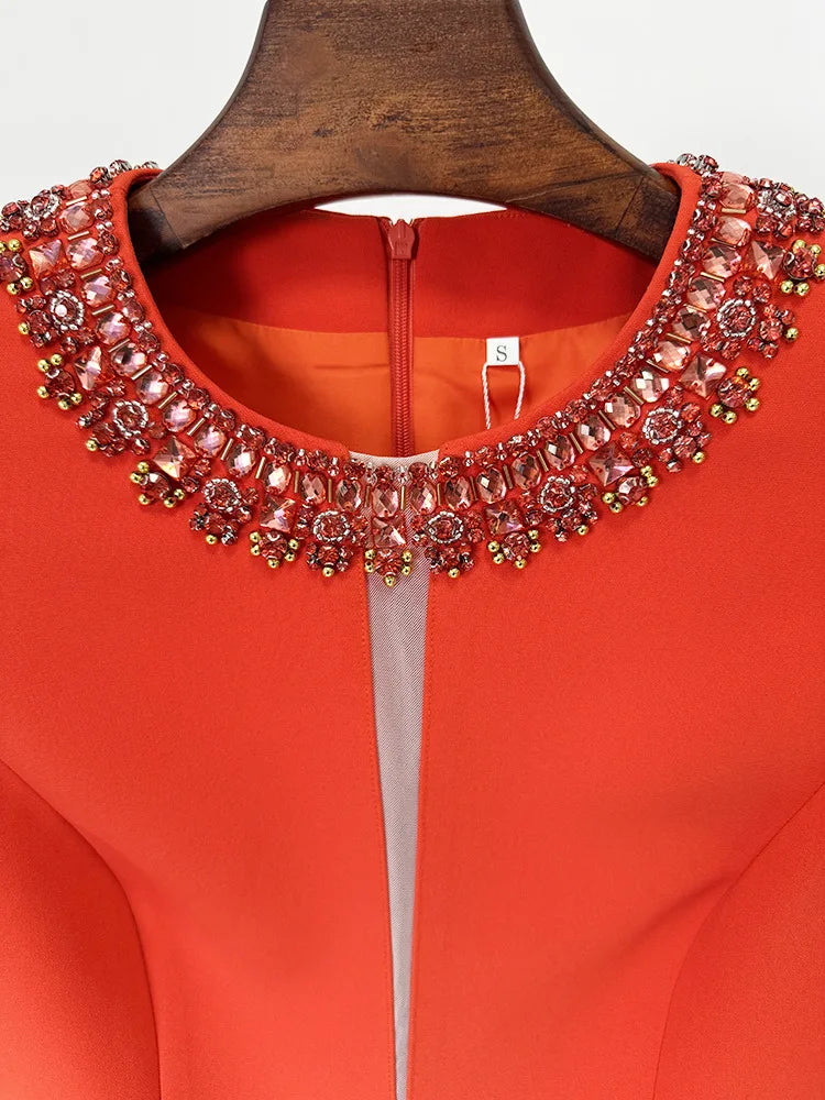 2026 Designer Fashion Colorful Diamond Beading Sleeveless  Tank Dress