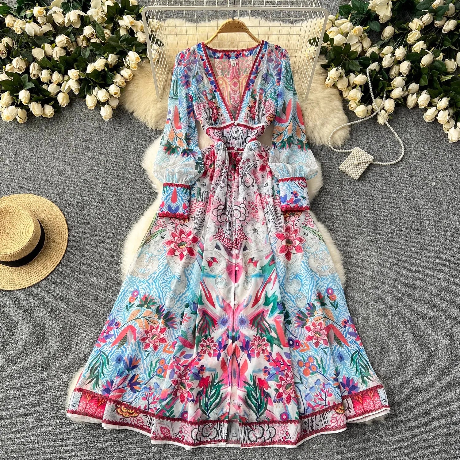 Summer Bohemain Gorgeous Flower Maxi Dress
