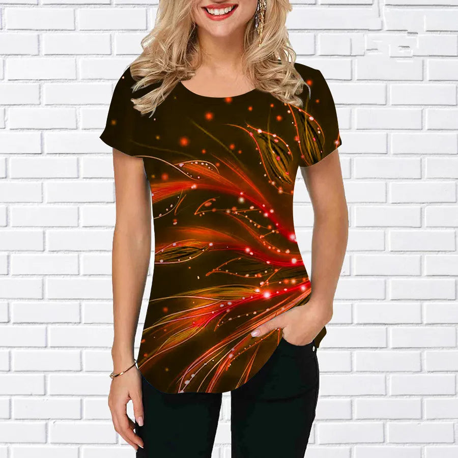3D Gradient Floral Graphic Women’s T‑Shirt