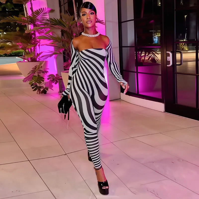 Striped Strapless One-Piece Jumpsuit
