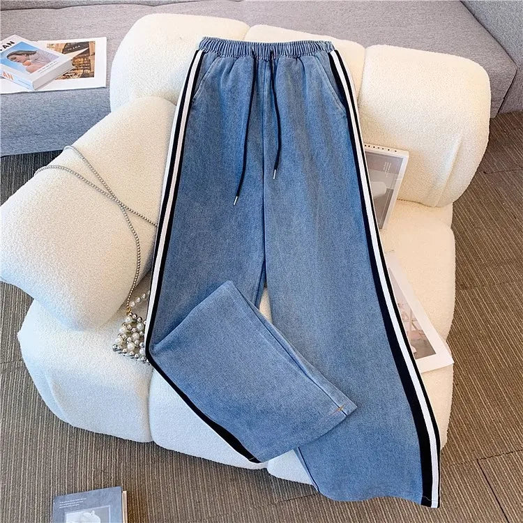 Pant Set Women Two Piece Denim Splice Zipper Matching Set