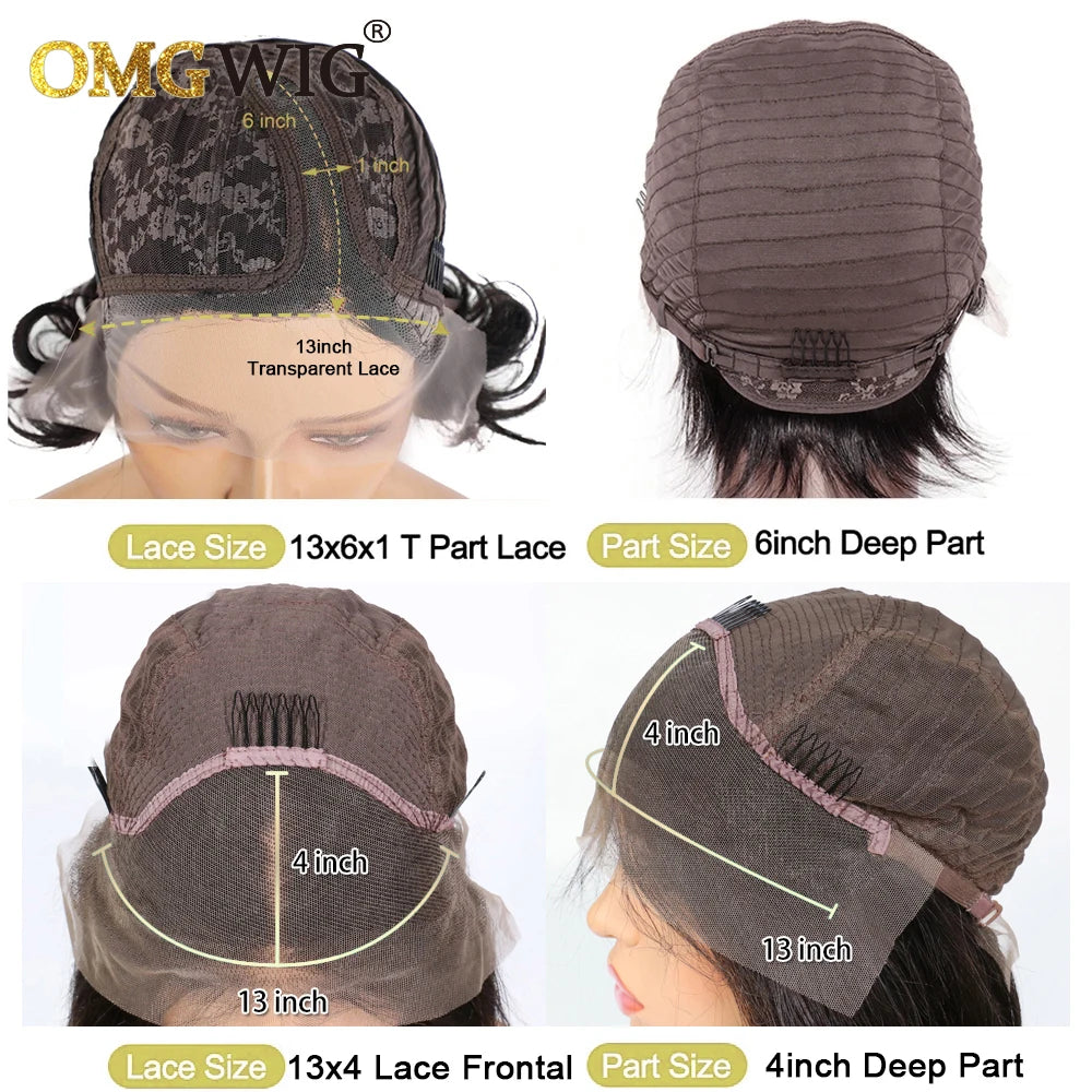 13x4 Lace Frontal Wig Wavy Preplucked Hairline 13x6x1 Side Part Short Bob With Bangs