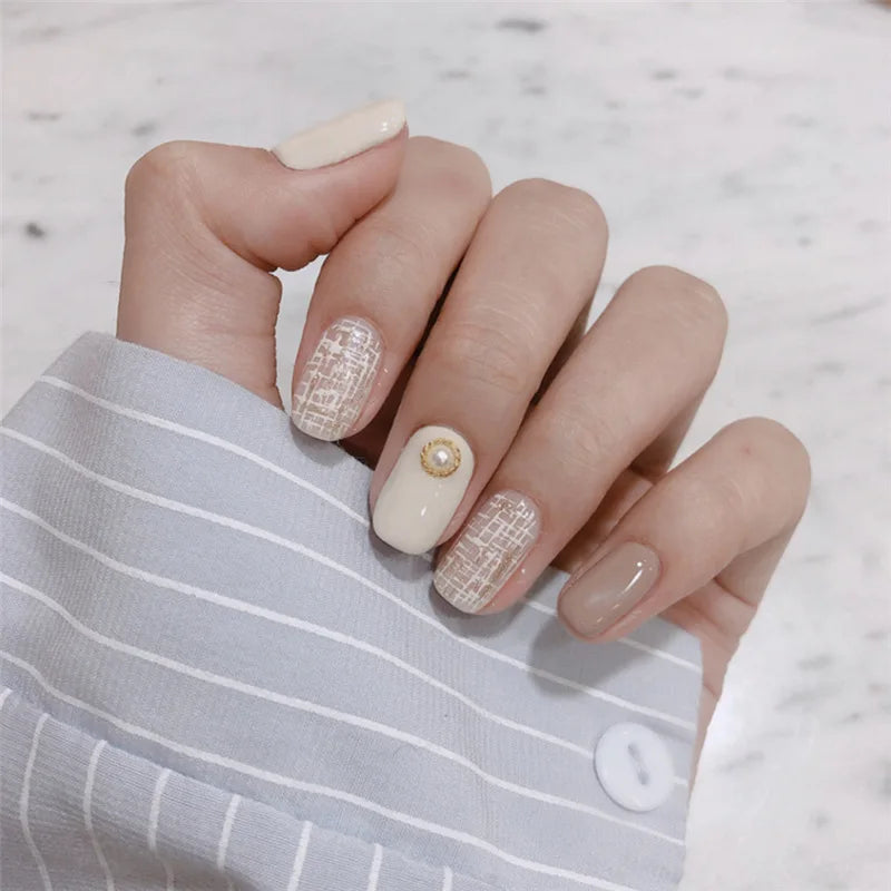 24Pcs/Box Almond Round False Nails Detachable Stiletto Fake Nails