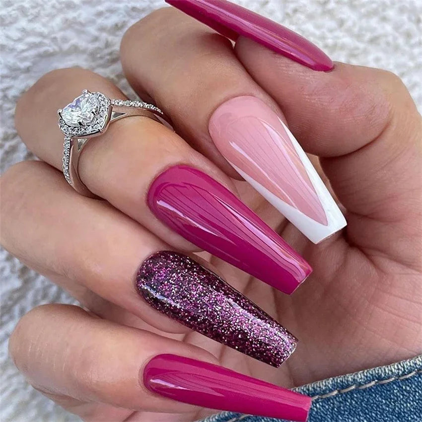 24Pcs/Set French Ballet Fake Nails Art Stars Sky Eyes Wearing False Nails