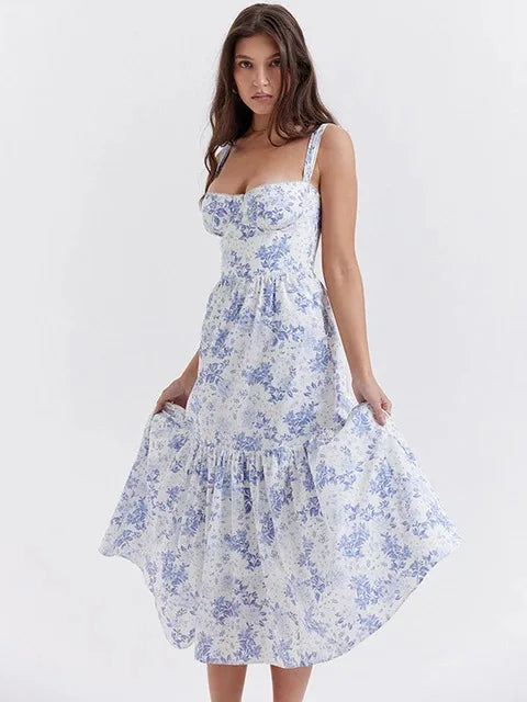 Off Shoulder Flower Print High Split Elegant Long Dresses