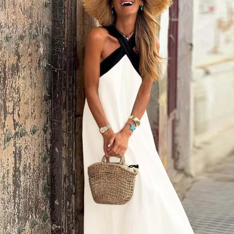 Sexy Cross Halter Sling Long Dress