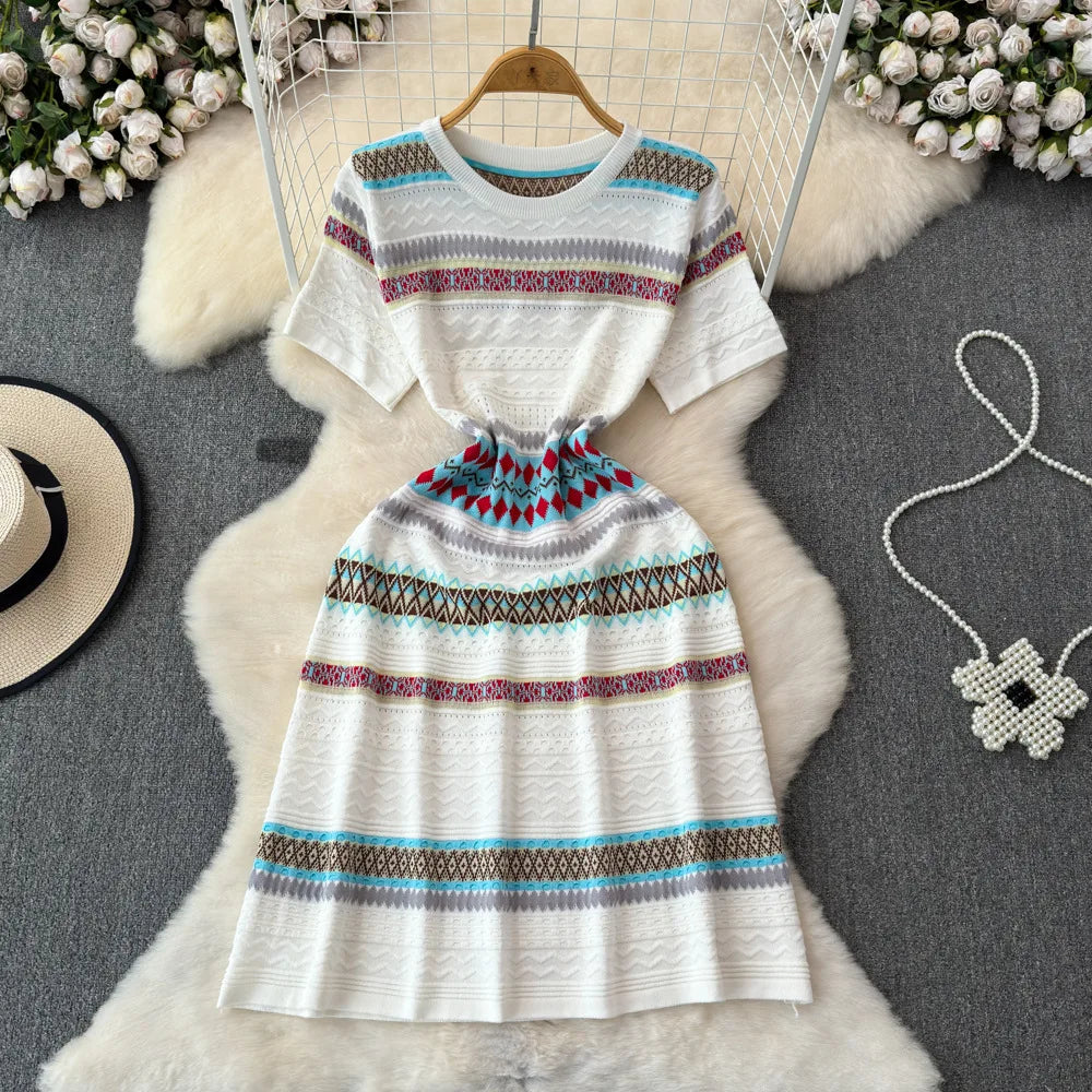 Striped Streetwear Knit Elegant Dress