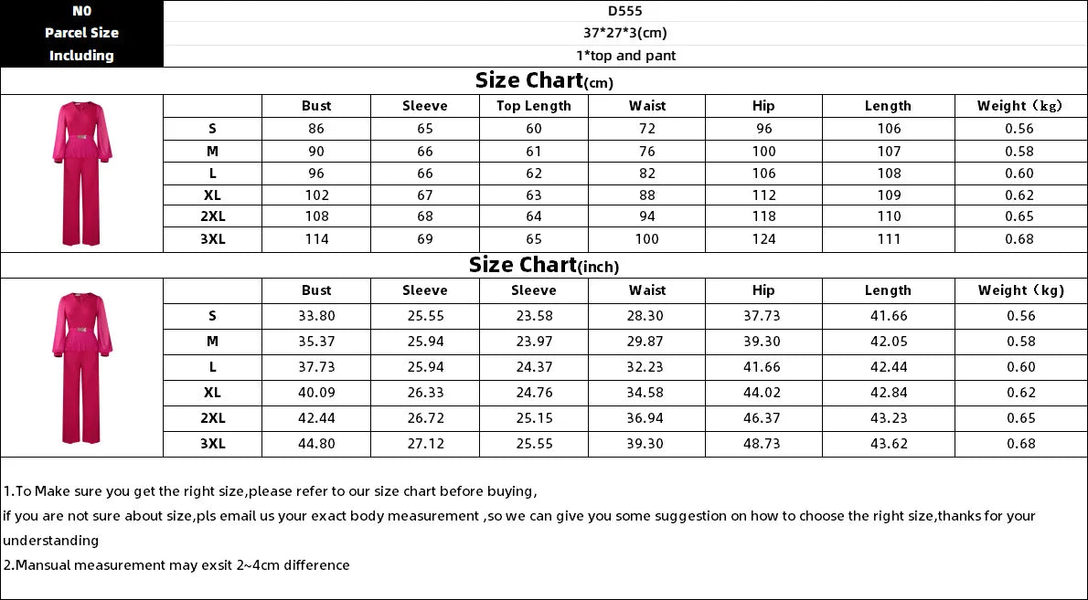 Long Sleeve V Neck Waist Belt Peplum Belly Cover with Full Wide Leg Pants