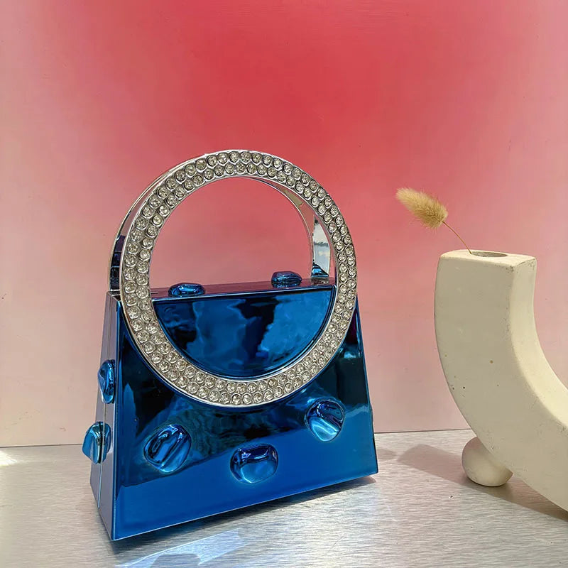 Candy Color Acrylic  Round Handle Diamond Handbag