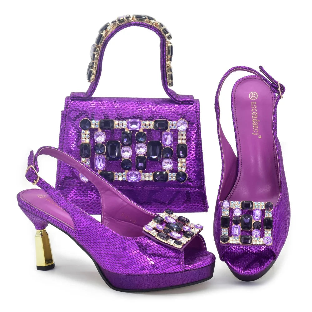 Luxury Rhinestone Shoe & Bag Set