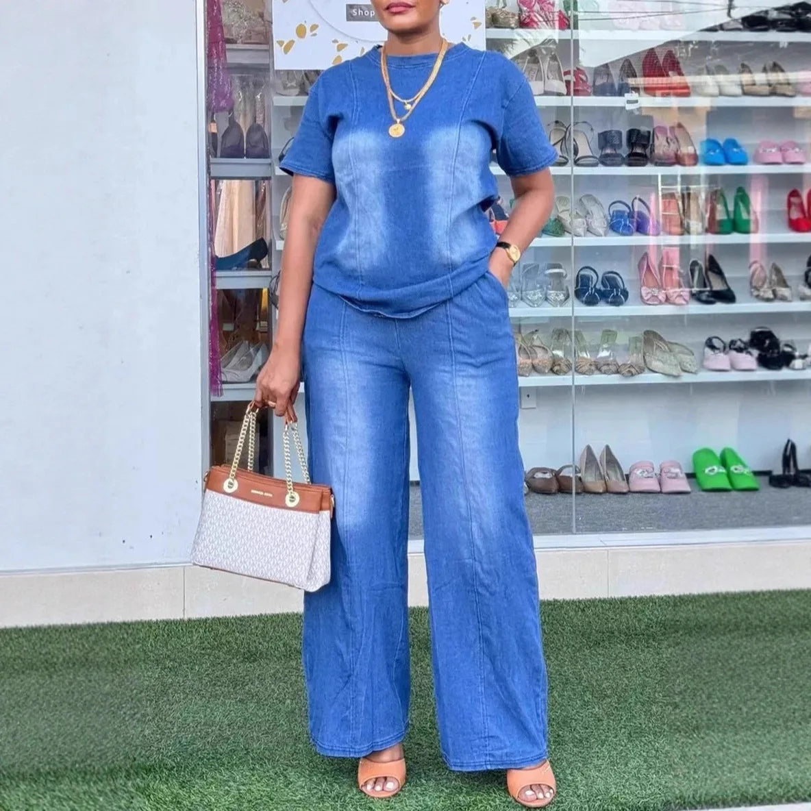 Women’s Denim Two-Piece Pant Set