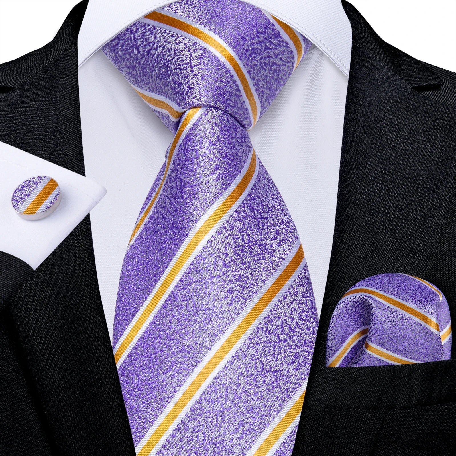 Teal Blue & White Striped Silk Tie Set for Men