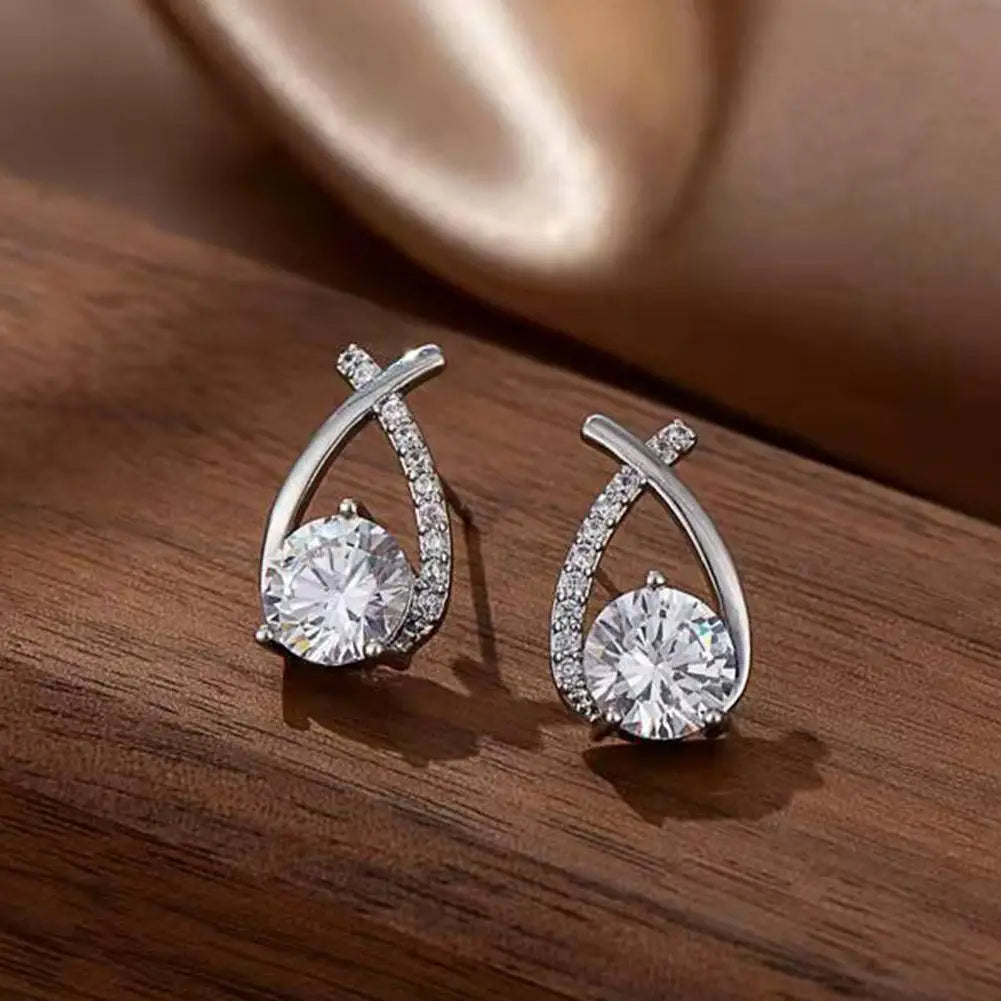 Korean Style Elegant Crystal Fashion Cross Stud Earrings