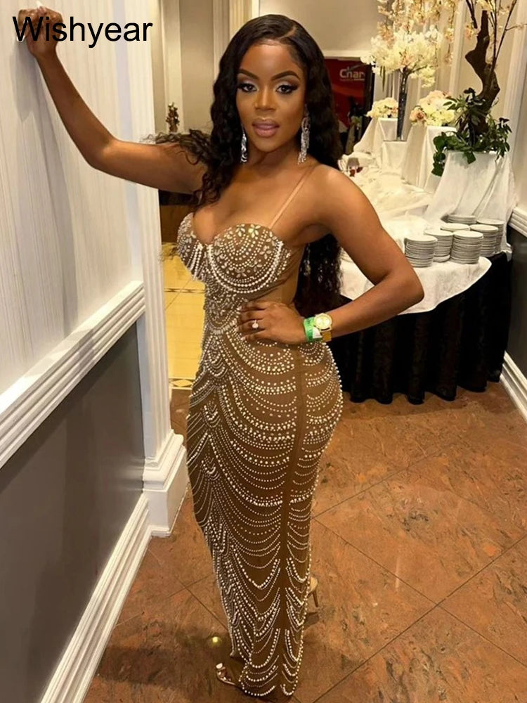 New Luxury Sparkly Crystal Rhinestone Pearl Gown