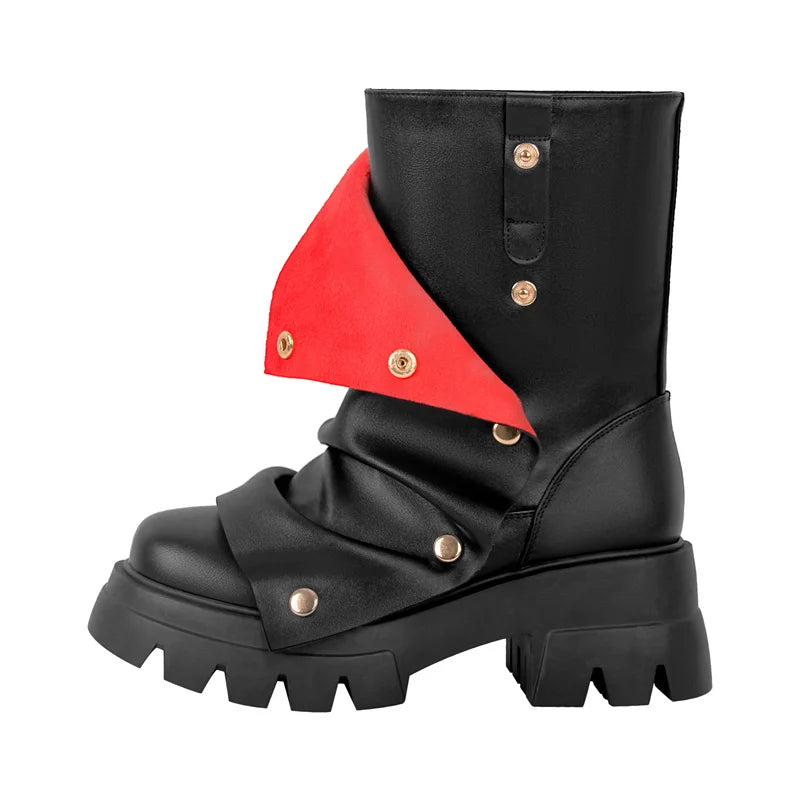 Round Toe Platform Fold Over Boots