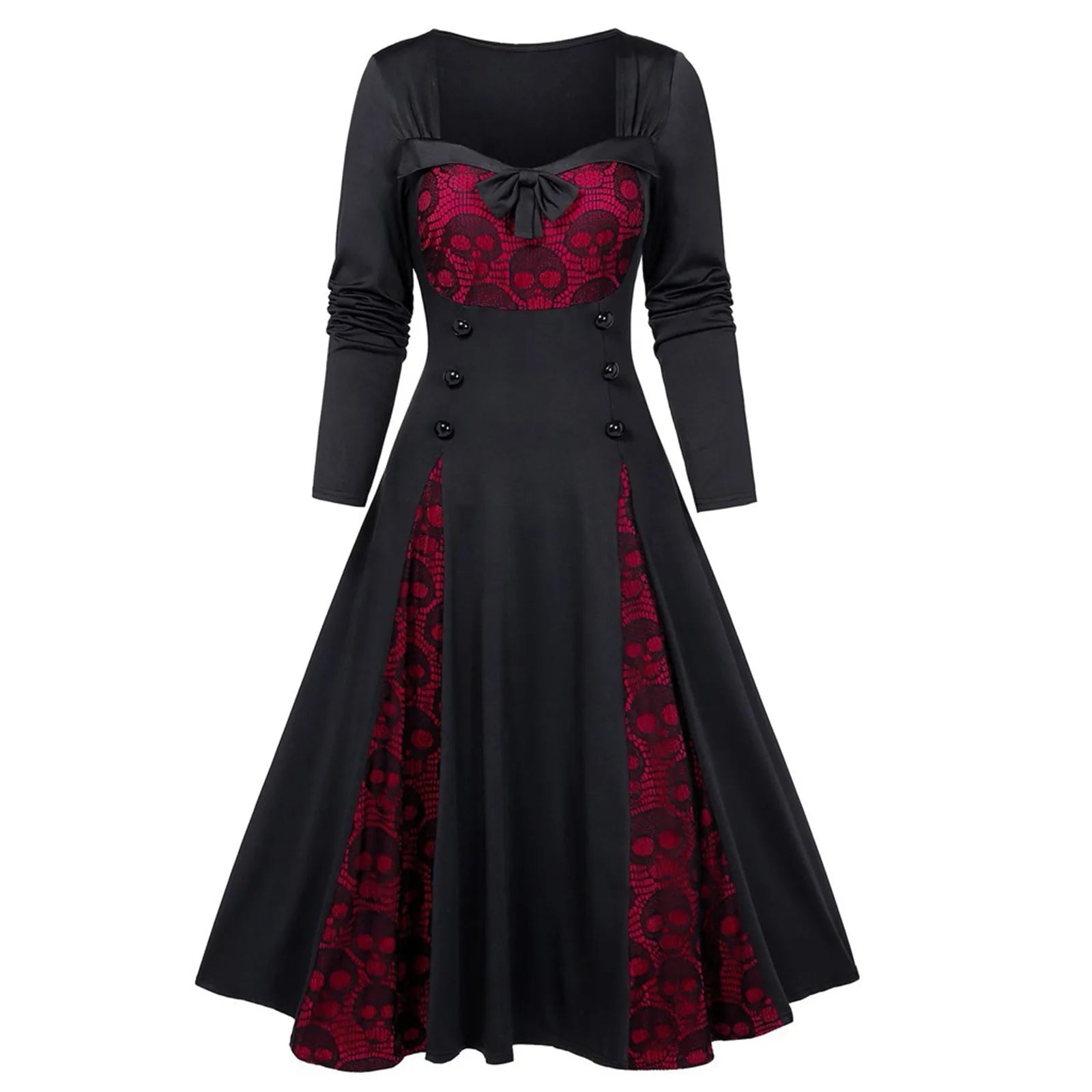 Gothic  Long Sleeve Low Cut Lace Splicing Long Dress