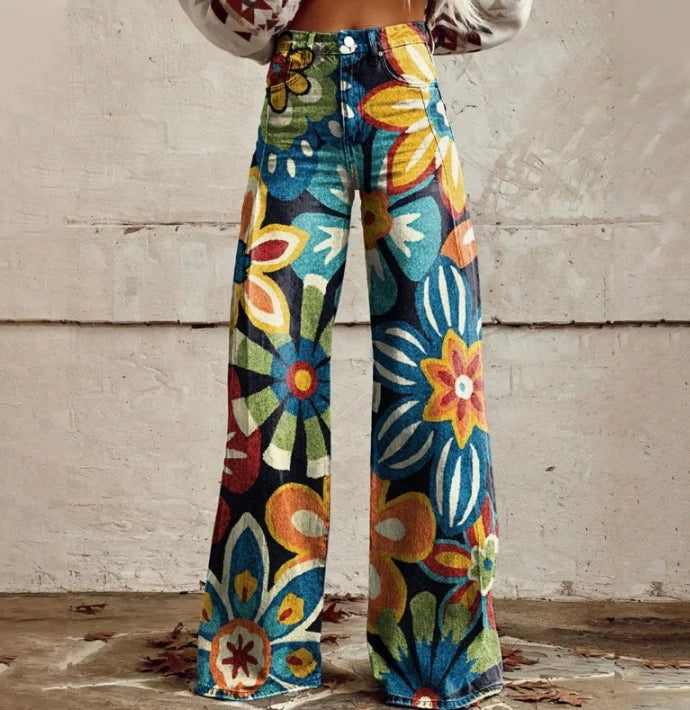 Wide-Leg Plus Size Denim-Look Casual Pants