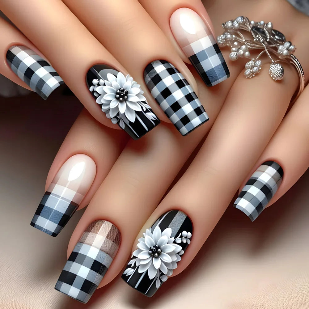24pcs Press on Nails Flower Design