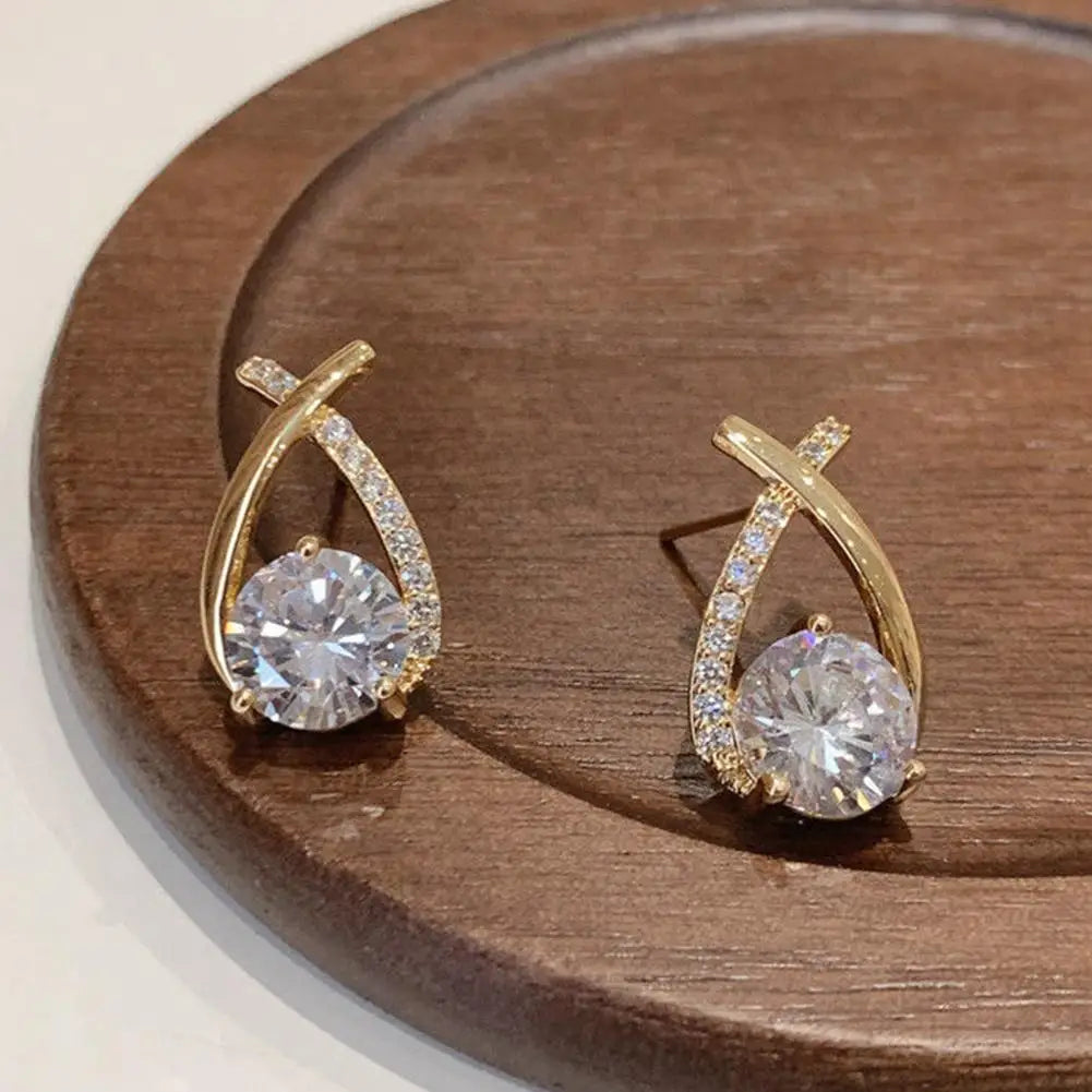 Korean Style Elegant Crystal Fashion Cross Stud Earrings