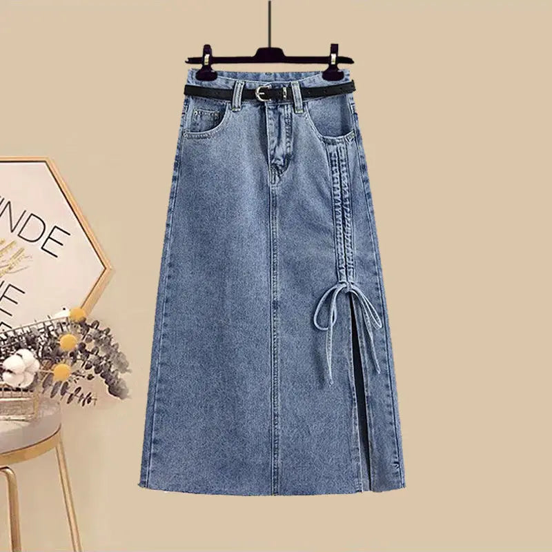 Top Wrapped Waist Covering Belly Half Skirt Two Piece Set