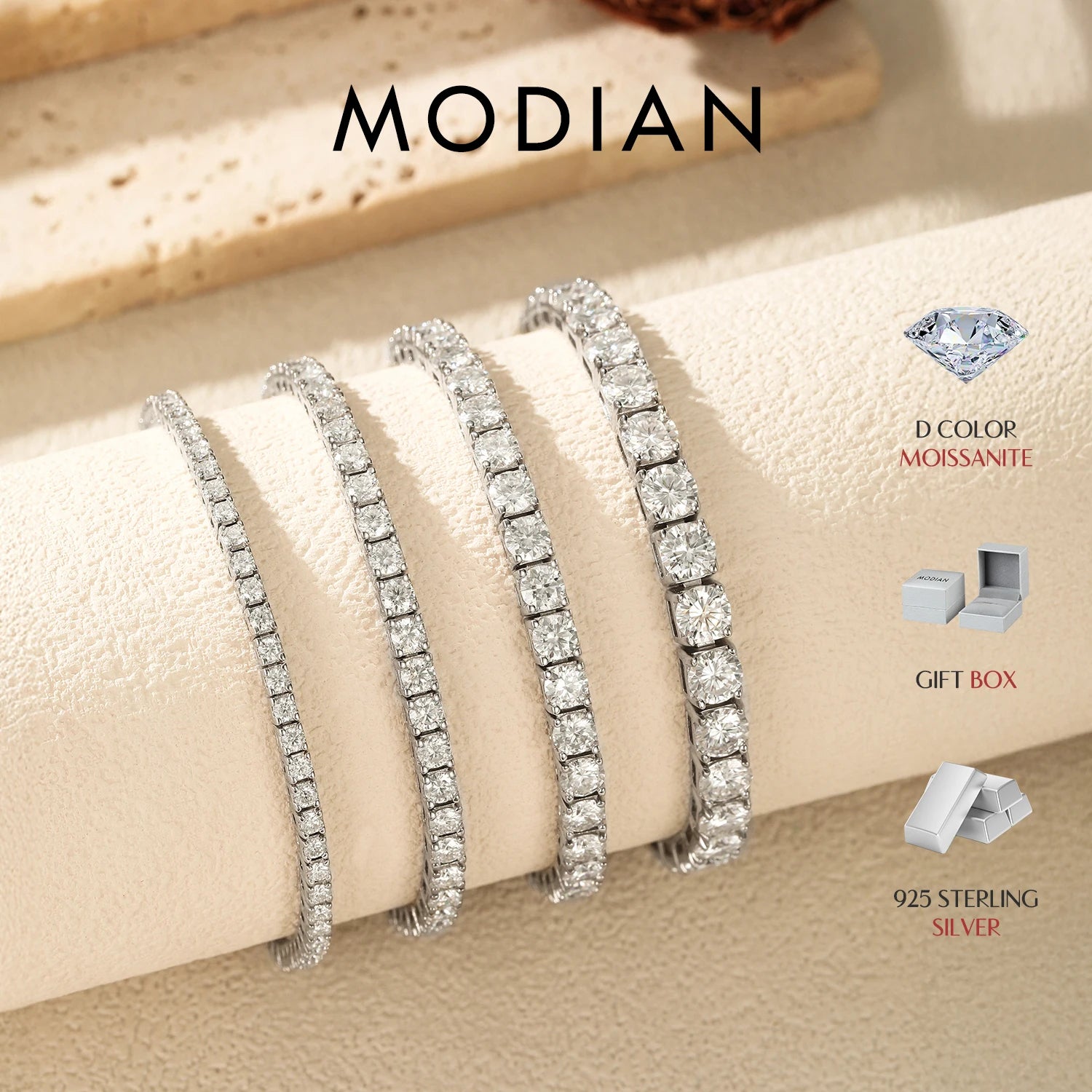 D Color VVS1 Moissanite925 Sterling Silver Single Classic Tennis Bracelets With Box