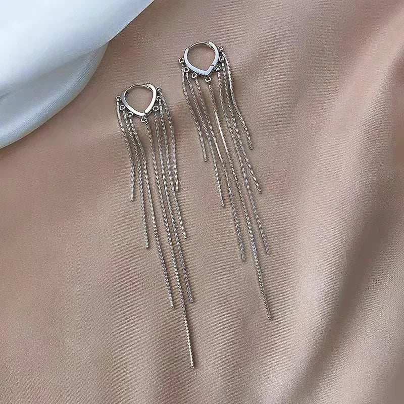 Square Blue Zircon Long Tassel Stud Earrings – Elegant Sparkle for Every Special Moment