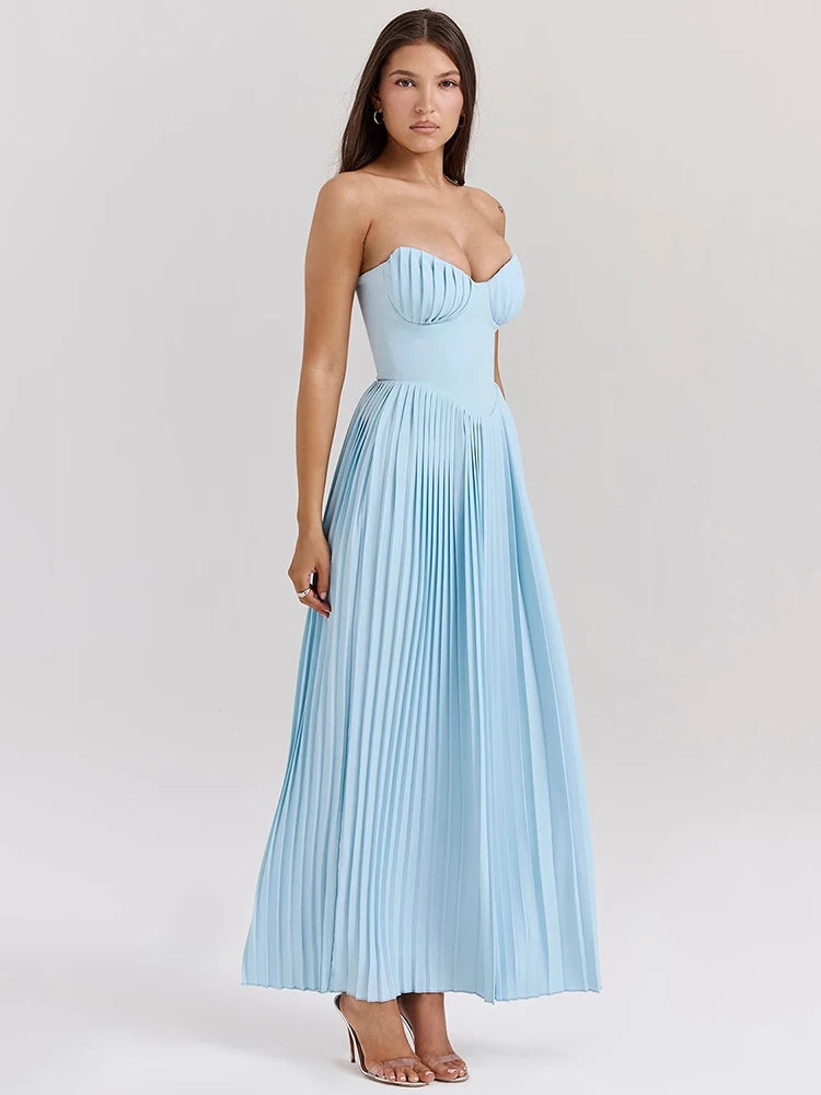 Off-shoulder Backless Pleated Maxi Dress